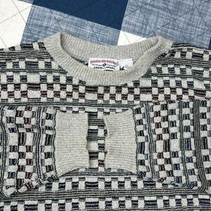 Boca Classics Mens XXL Grey Geometric Textured Knit Crewneck Sweater Made in USA